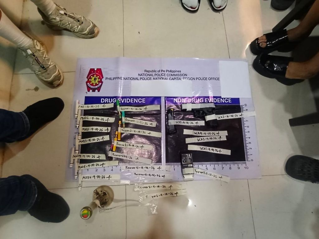 Evidence recovered during Hev Abi arrest including firearm ammunition and suspected illegal drugs in QC raid