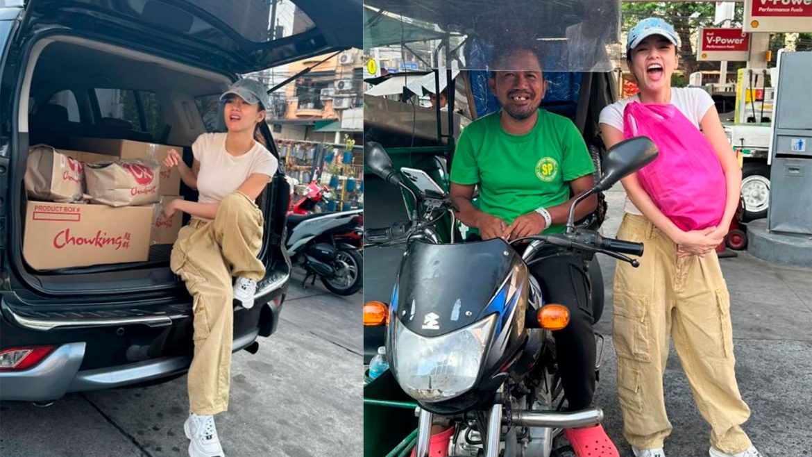 Kim Chiu birthday charity Timog showing the actress preparing grocery packs from her vehicle