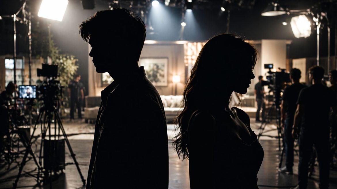 Silhouette of an actor and starlet on a taping set representing a lock-in taping blind item circulating online