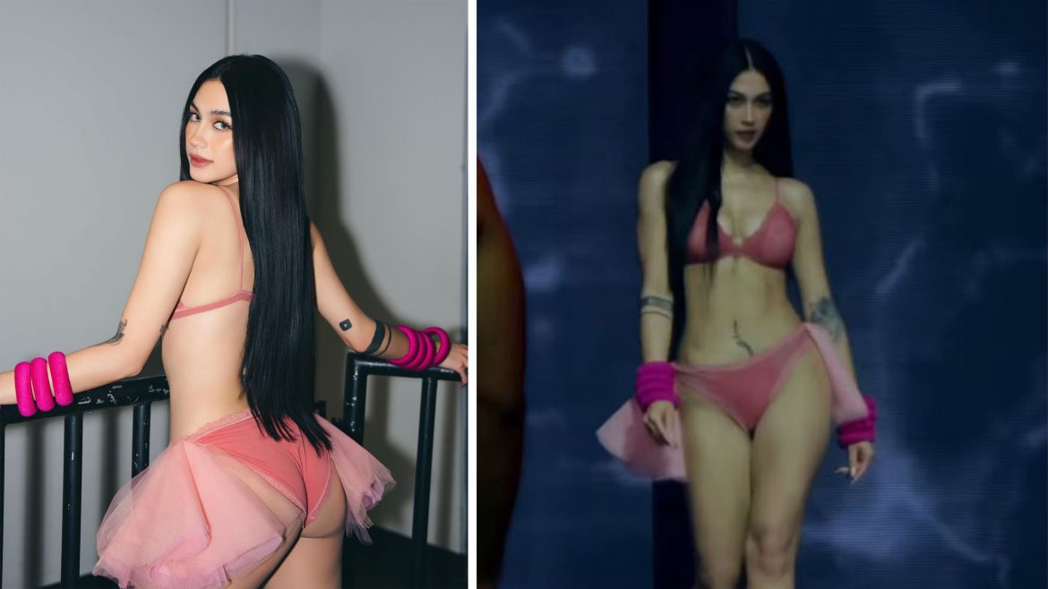 Zeinab Harake Bench Fashion Week 2026 wearing a bold pink outfit posing backstage