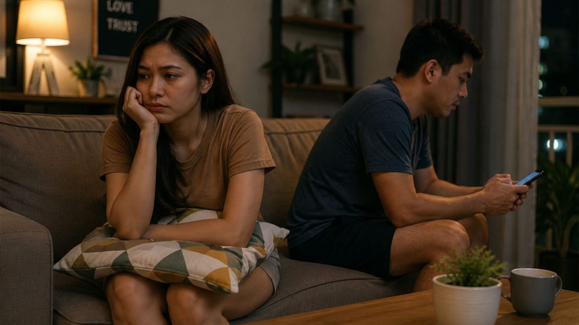 Filipino couple emotionally distant after unresolved relationship conflict at home