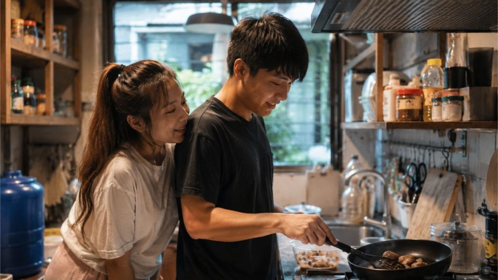 Young Filipino couple cooking dinner together in a cozy kitchen