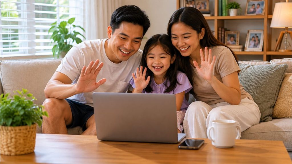 Filipino family participating in a video call from home