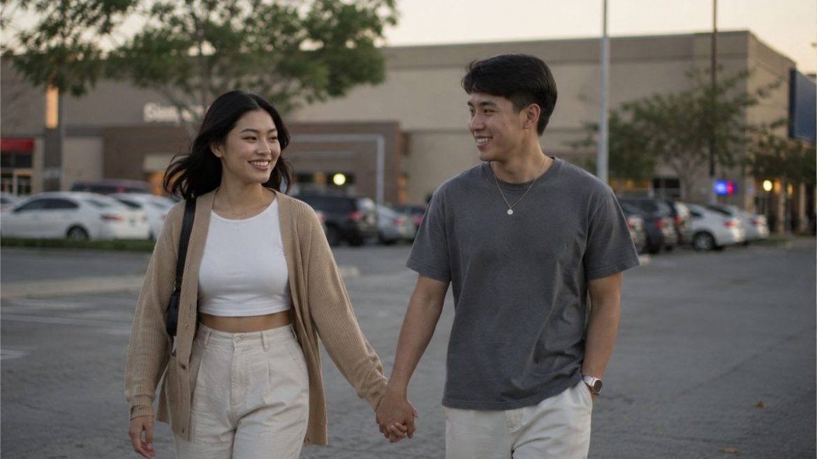 Filipino couple walking hand in hand while spending quality time together outdoors