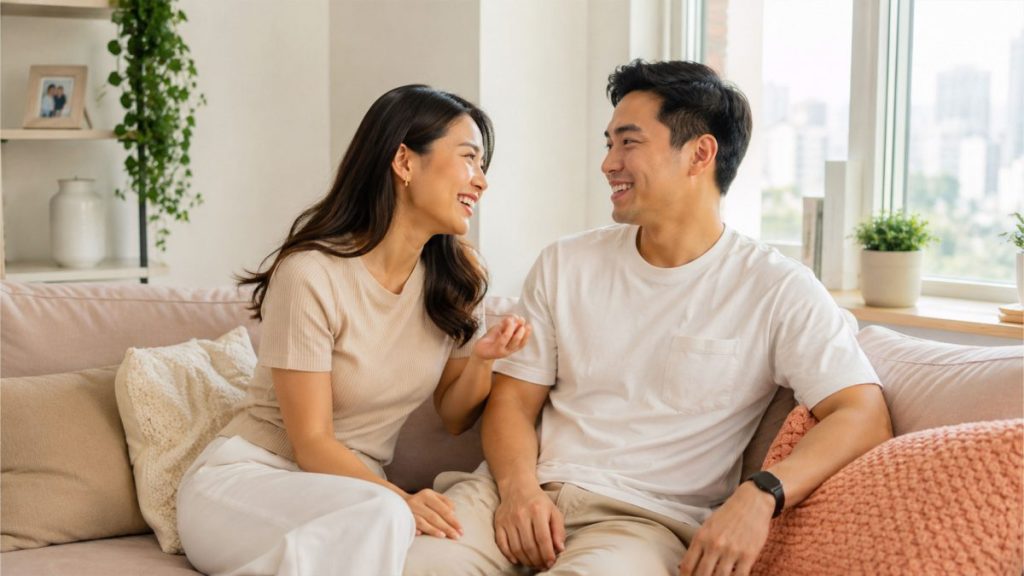 Filipino couple having a warm conversation at home