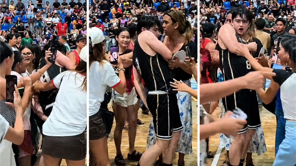 Lance Carr surrounded by fans during a crowded basketball event as viral clips spark online discussion about public boundaries