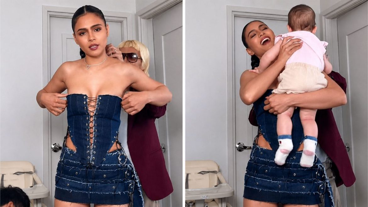 Lovi Poe seen caring for a child while preparing for work in a viral behind-the-scenes parenting moment.