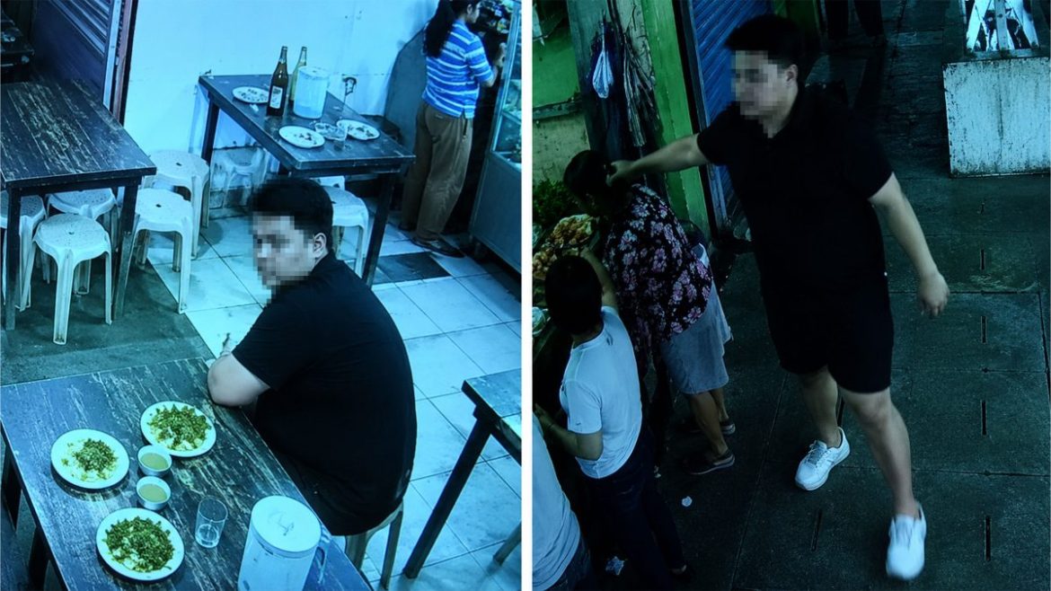 CCTV footage showing a man linked to the PCU Cum Laude controversy near an elderly pancit vendor.