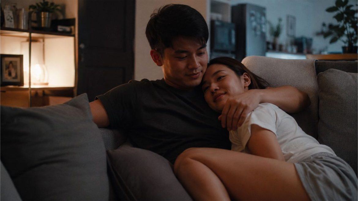 Young Filipino couple sharing a quiet intimate moment at home
