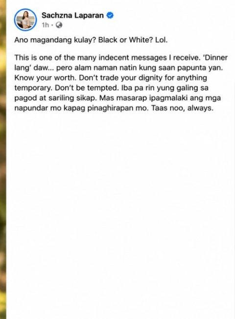 Sachzna Laparan Viral Post Sparks Talk on Online Boundaries