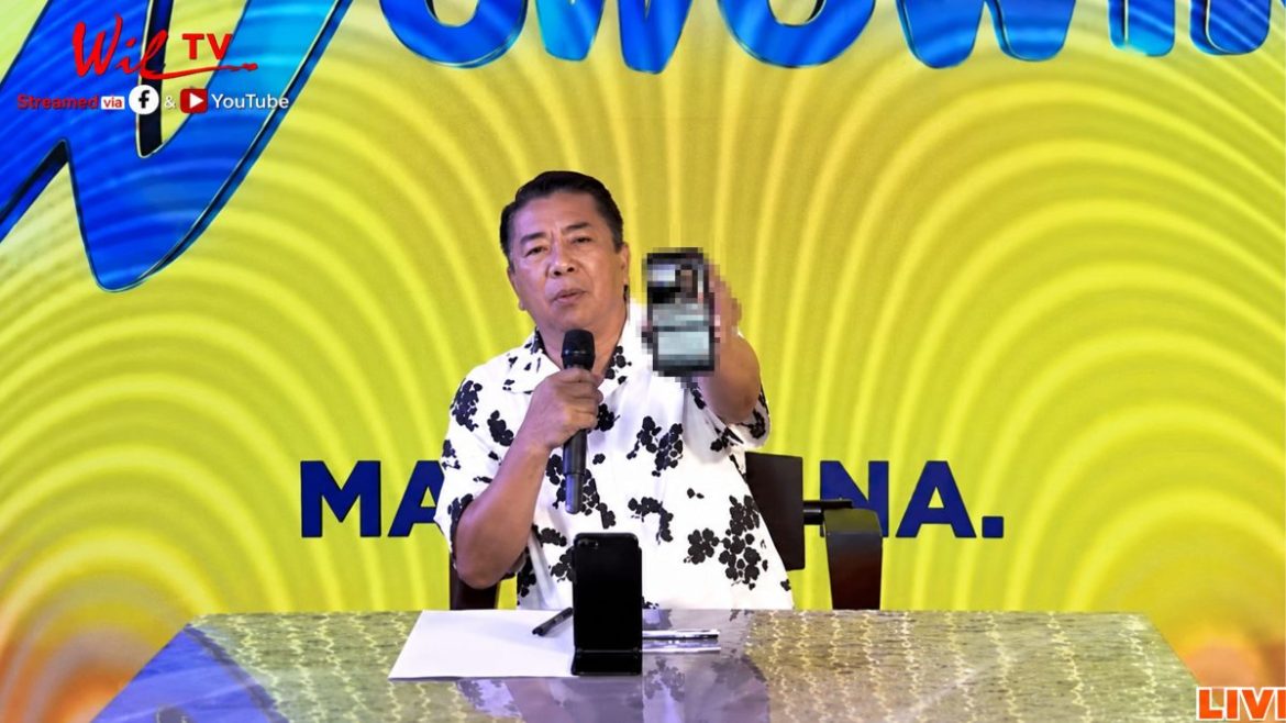 Willie Revillame speaking during a livestream while addressing the viral viewing ban issue online.