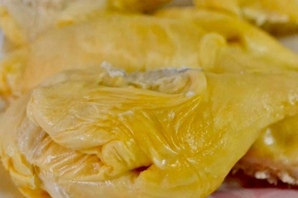 Golden durian flesh ready to eat during the peak of durian season.