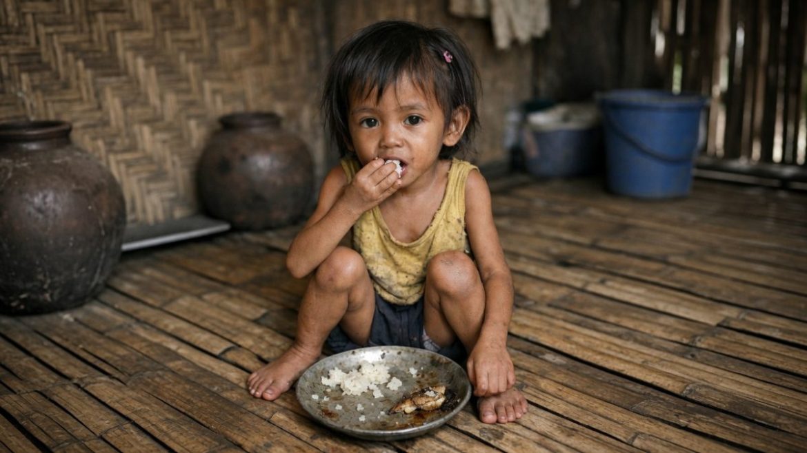 Young child eating rice, illustrating the importance of zinc-rich rice in addressing zinc deficiency and childhood nutrition.