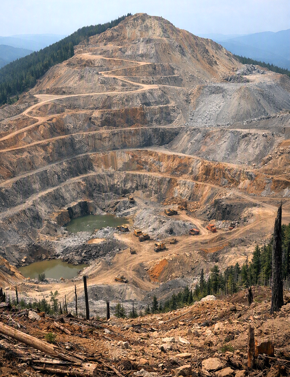 Open-pit mining operation contributing to deforestation in the Philippines and the loss of forested uplands.