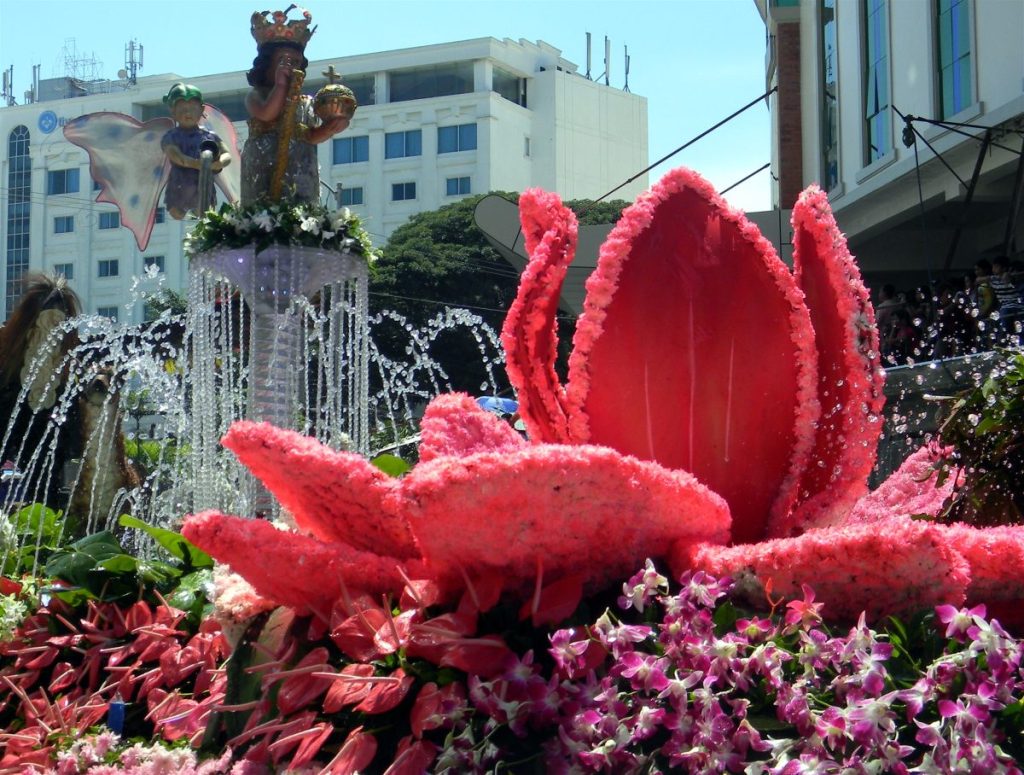 A flower-covered float displayed during the Kadayawan sa Dabaw Festival celebration in Davao City.