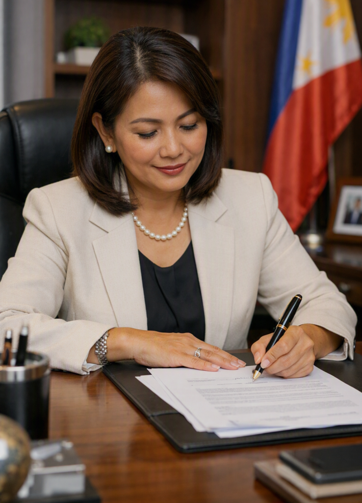 Woman signing a document with her left hand, illustrating everyday activities performed by left-handed people.