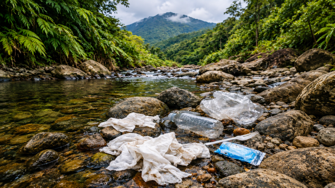 Mount Hamiguitan wet wipes ban addresses disposable waste in a forest stream